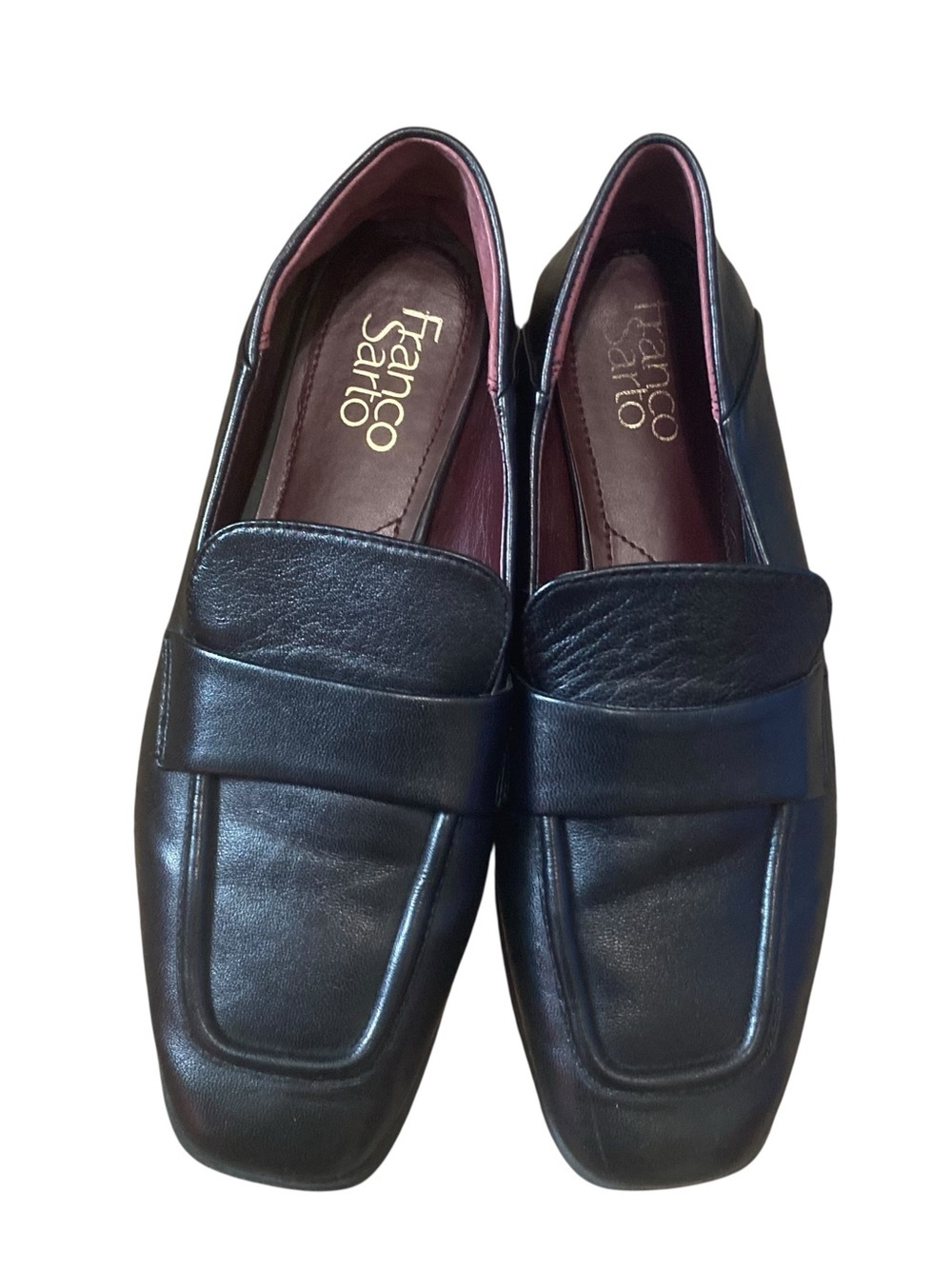 Franco Sarto Black Leather Almond Toe Classic Chic Loafers Size 6M